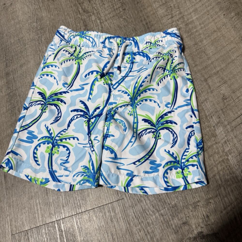 Gymboree Size 6 Boys Tropical Palm Swim Shorts Trunks Swimsuit Blue Green